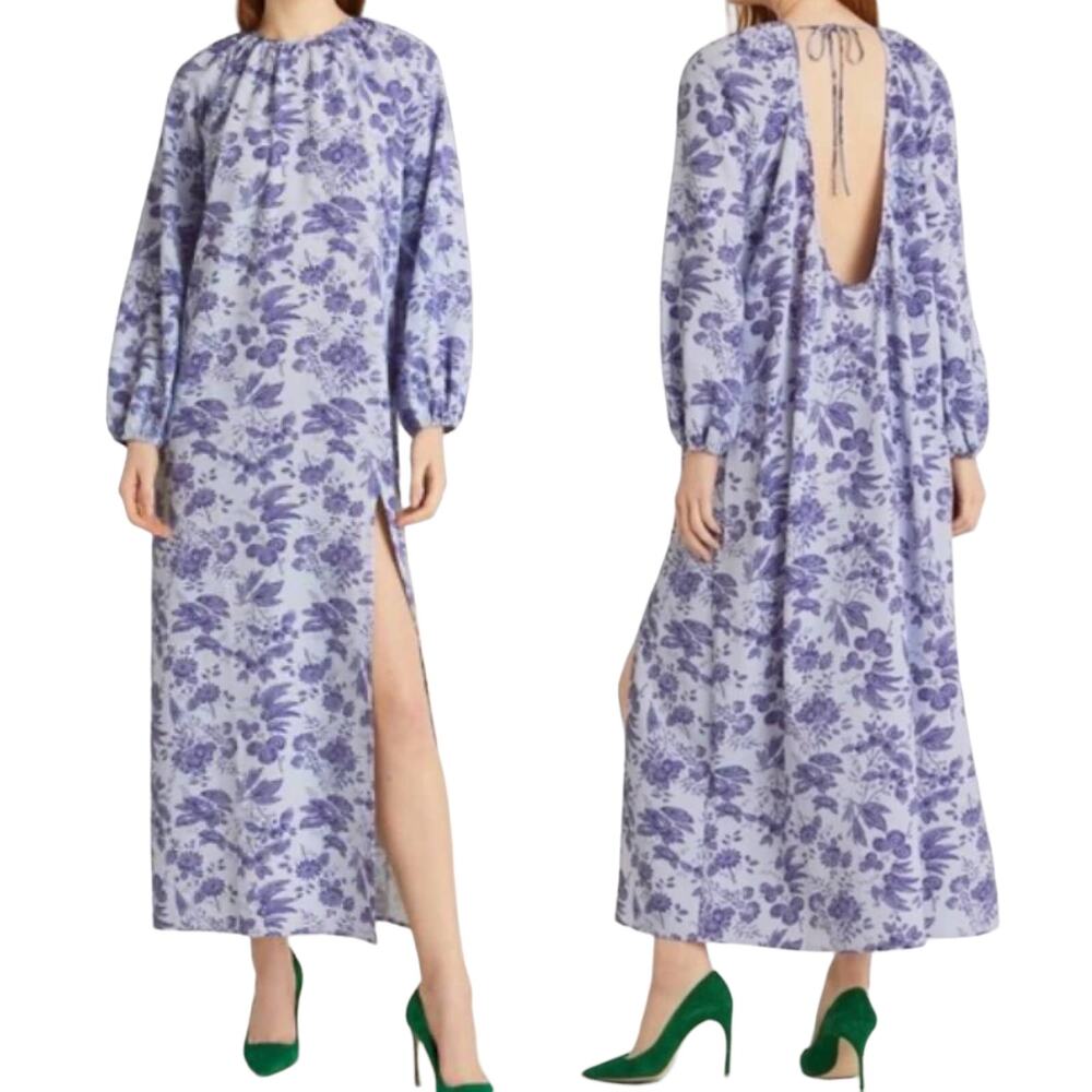 Hill House Simone Dress Open Back Tonal Floral Patterned Lilac NEW Womens Medium